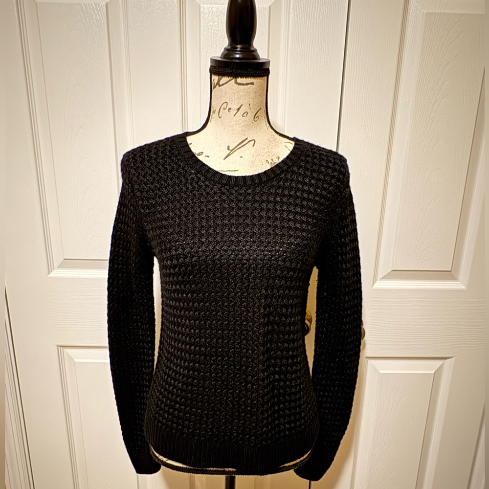 Banana Republc Factory Black Criss Cross Knit Crew Neck Sweater XS